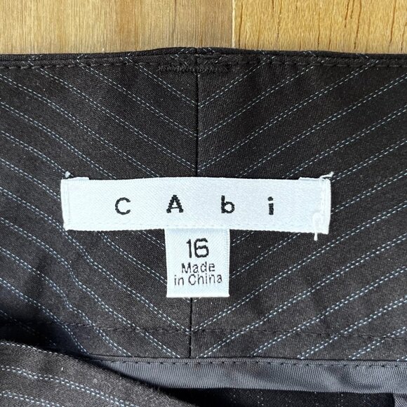 CABI WORK IT PINSTRIPE TROUSERS WOMEN’S sz 16 Wide Leg High Rise Black NWOT - Picture 7 of 12